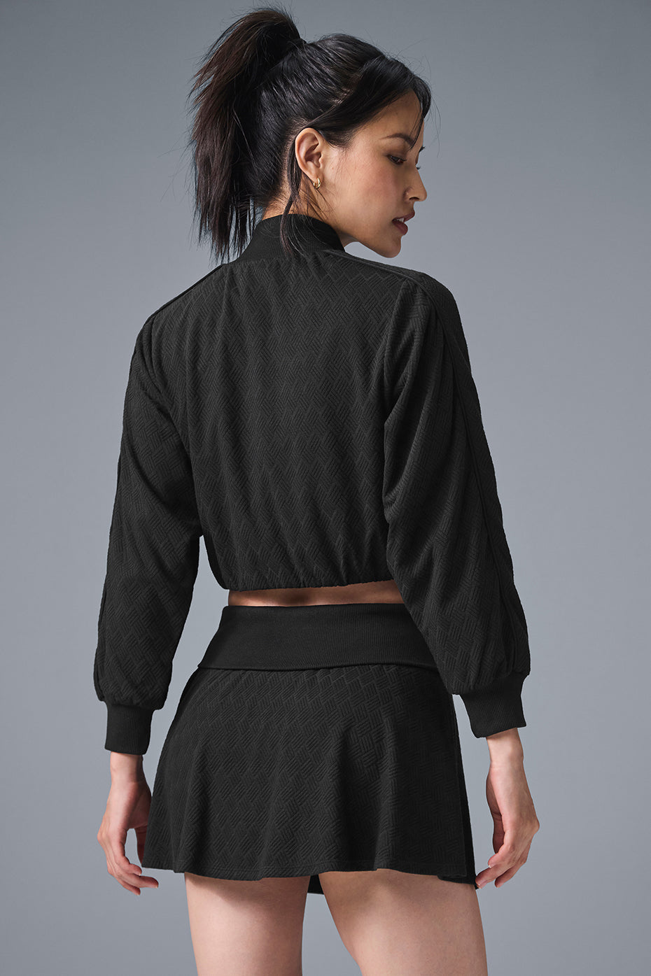 alo Cropped Doubles Only Full Zip Jacket - Black