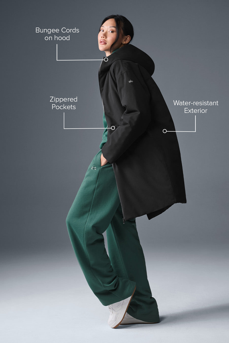 alo Rain Or Shine Puffer Long Coat - Black