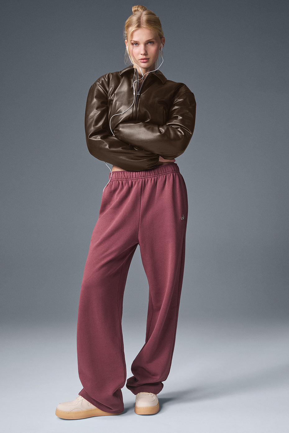 alo Faux Leather Cropped Premier Bomber - Espresso
