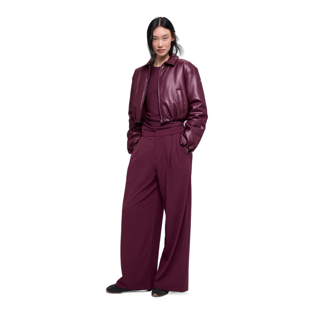alo Faux Leather Cropped Premier Bomber - Burgundy