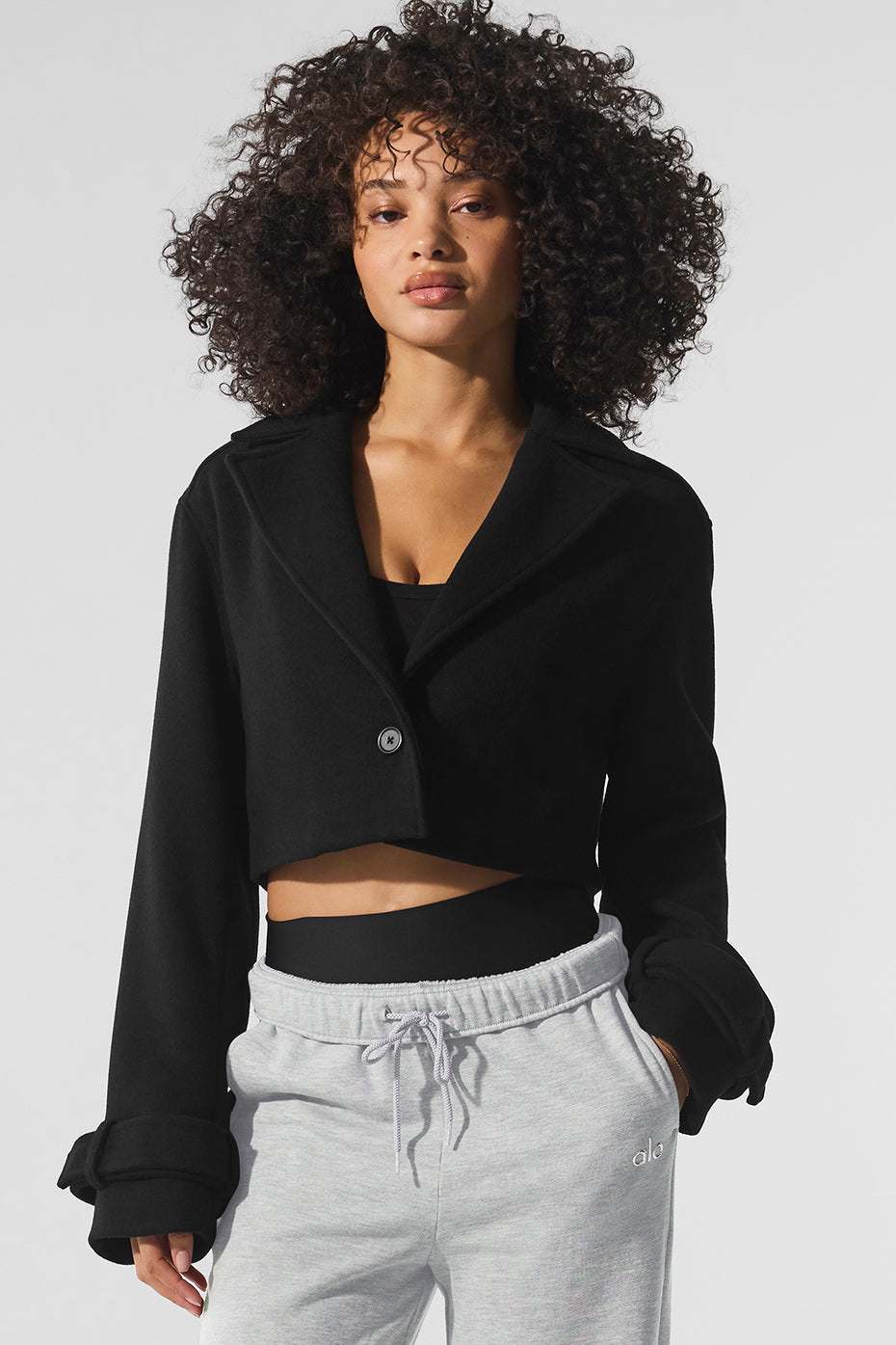 alo Wool Cropped Metro Trench - Black