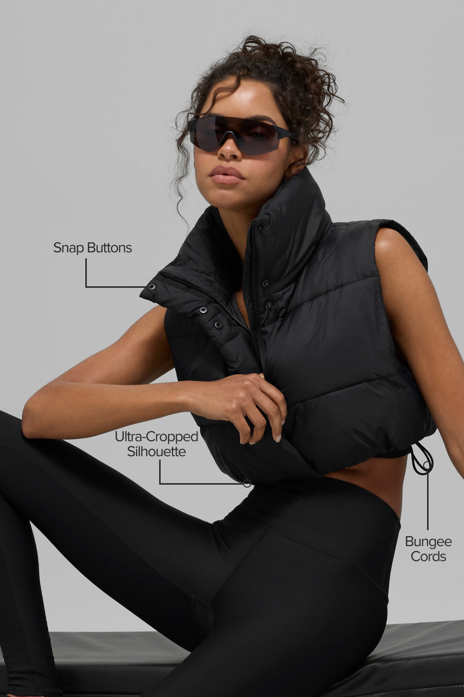 alo Cropped Gold Rush Puffer Vest - Black