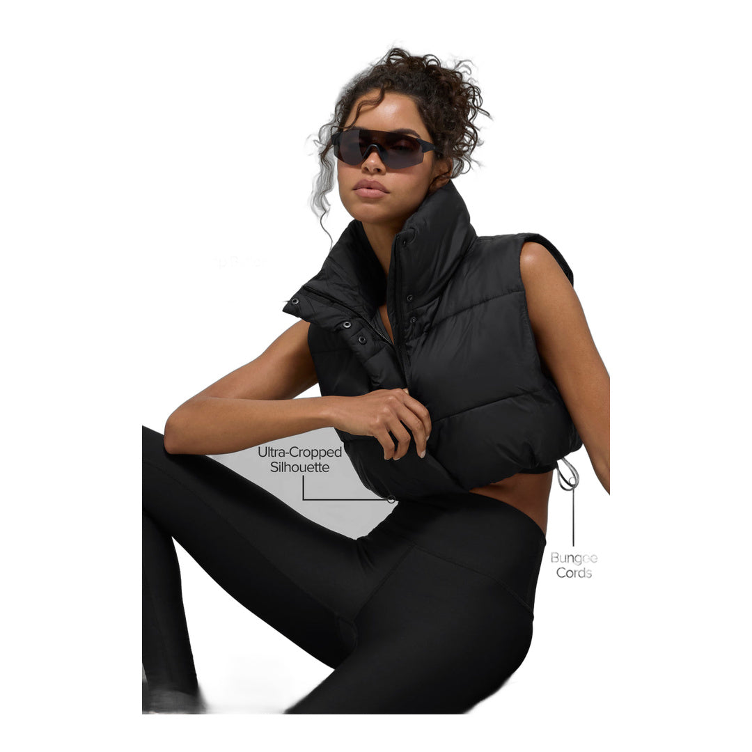 alo Cropped Gold Rush Puffer Vest - Black
