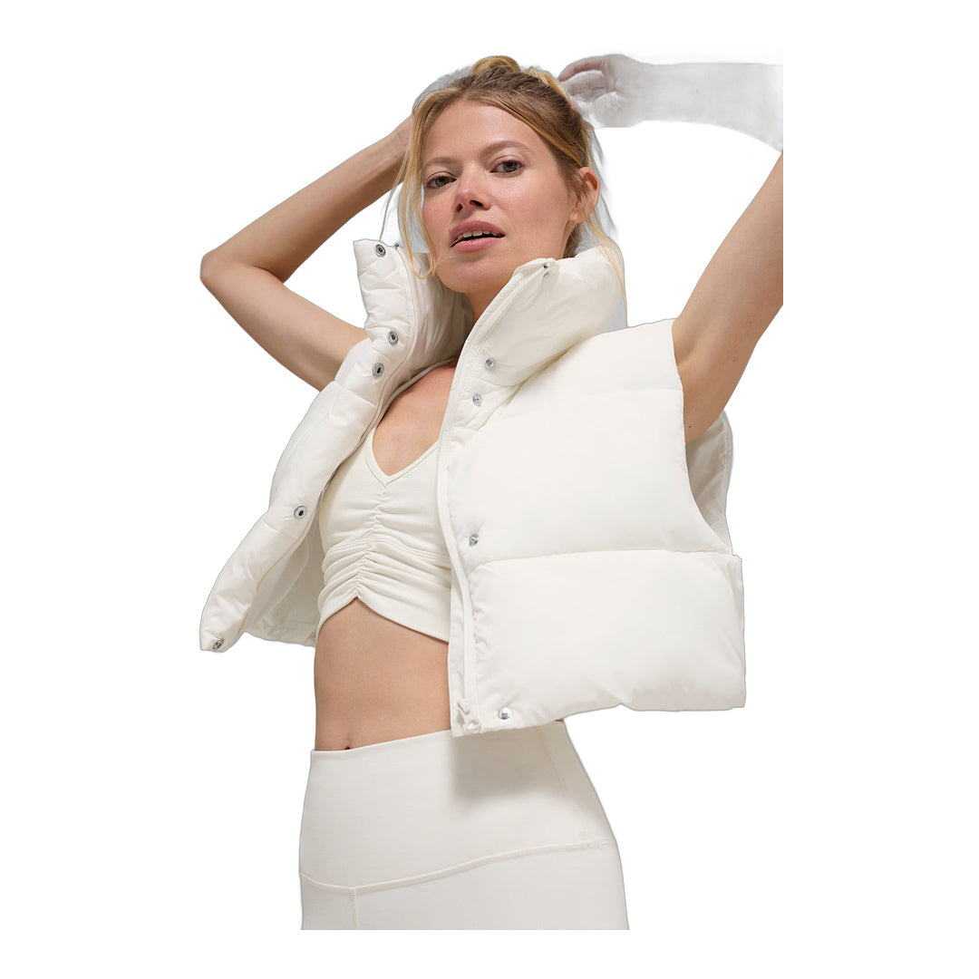 alo Cropped Gold Rush Puffer Vest - Ivory