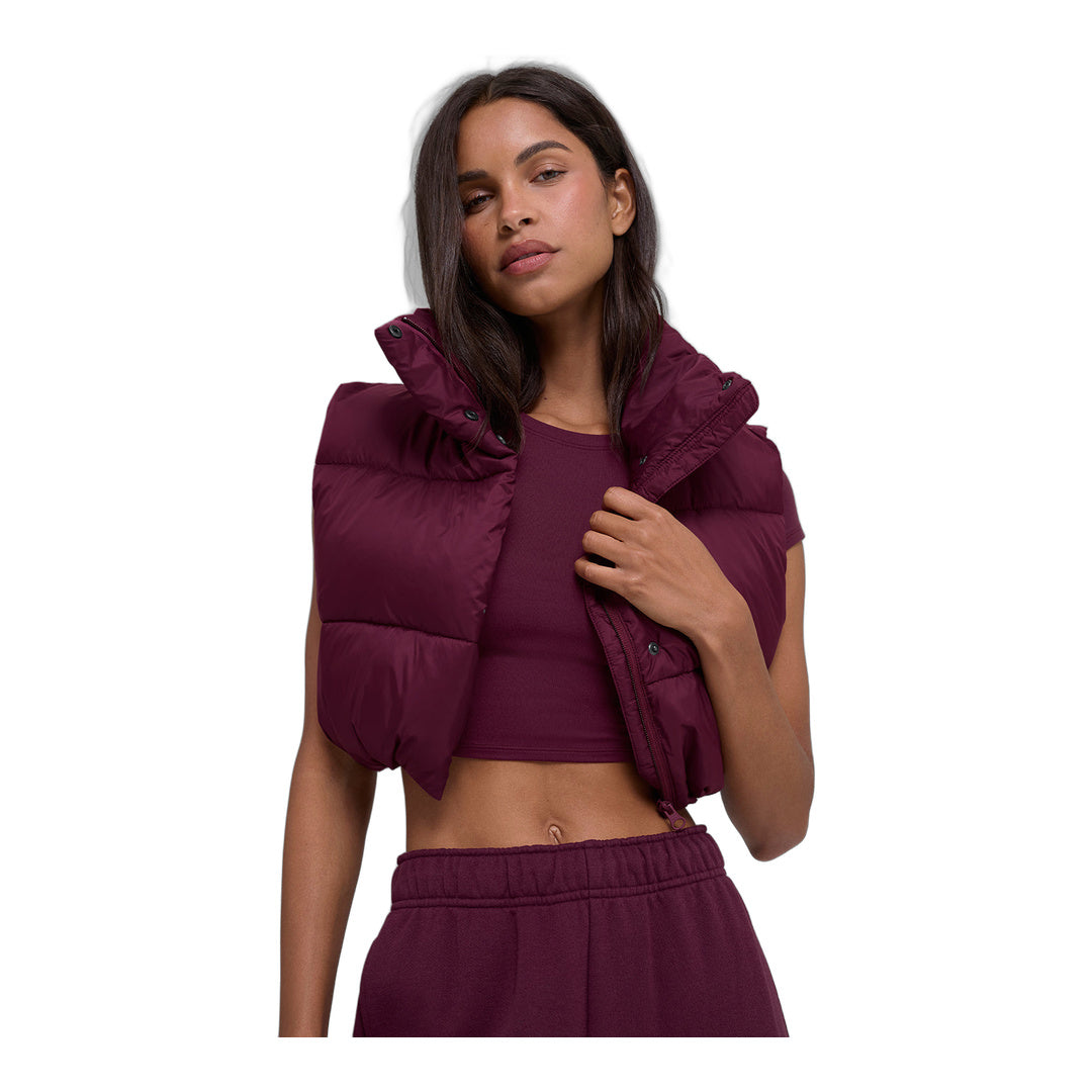 alo Cropped Gold Rush Puffer Vest - Burgundy