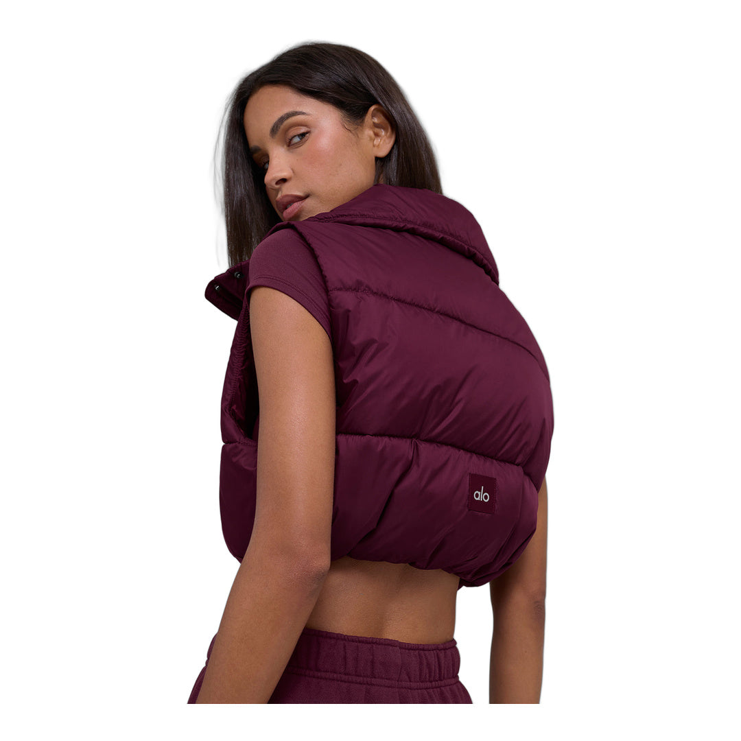 alo Cropped Gold Rush Puffer Vest - Burgundy