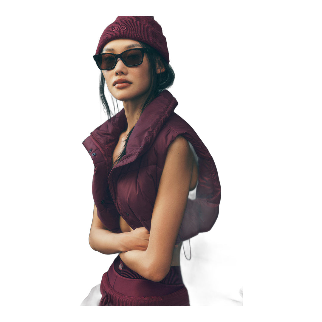alo Cropped Gold Rush Puffer Vest - Burgundy