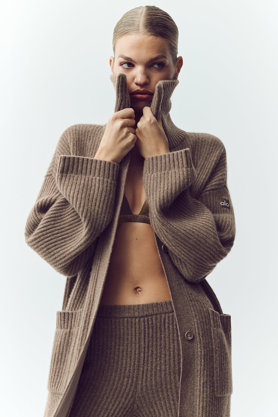 alo Cashmere Northstar Long Cardigan - Alpine Cocoa Heather