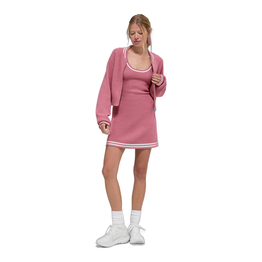 alo Tennis Club Sweater Knit Full Zip Jacket - Pink Wild Rose/White