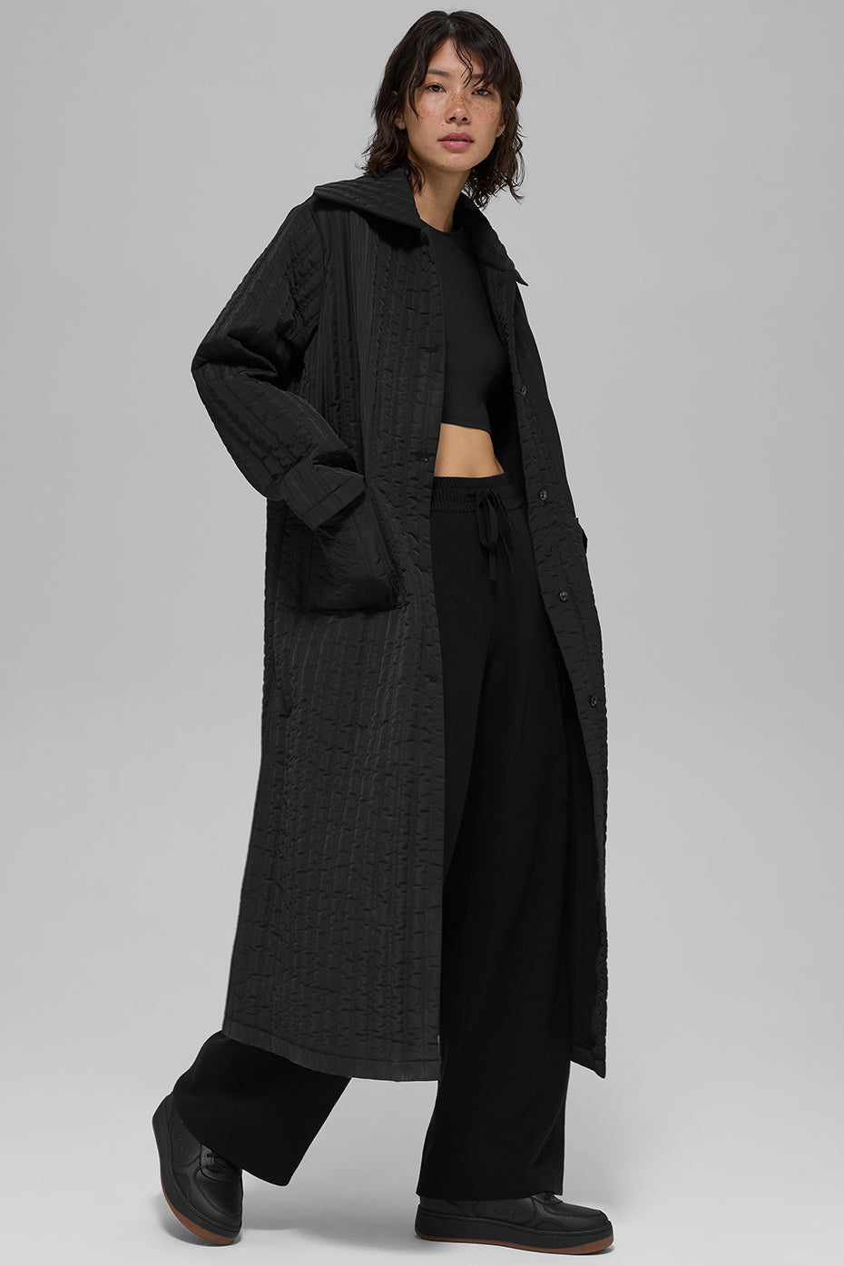 alo Quilted Skyline Long Coat - Black