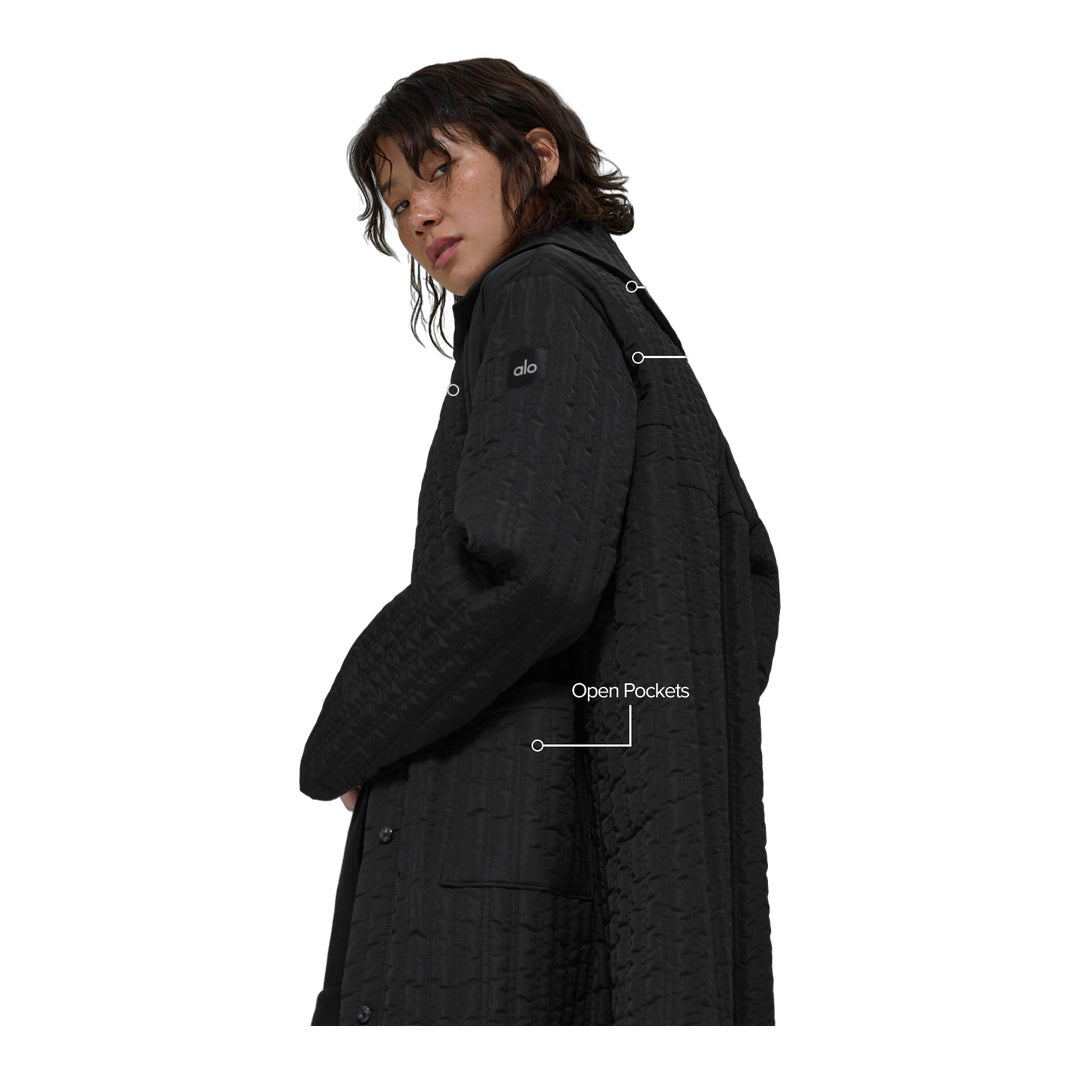 alo Quilted Skyline Long Coat - Black