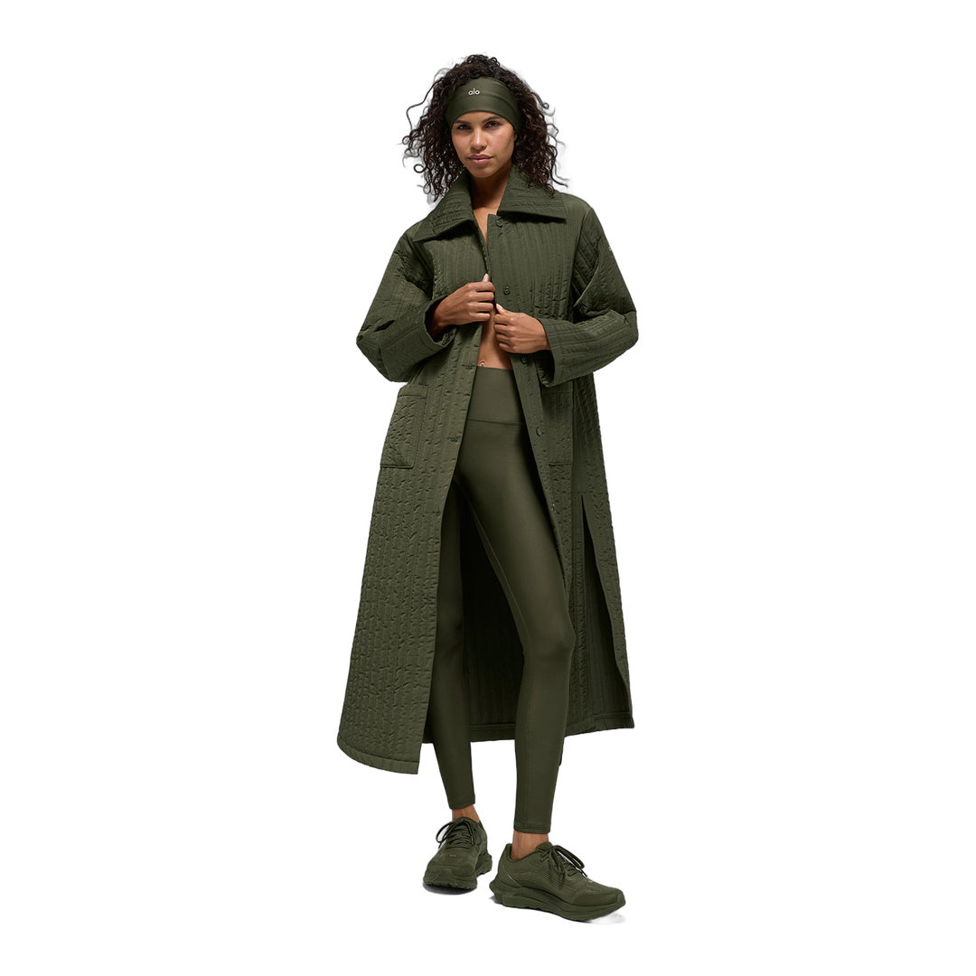 alo Quilted Skyline Long Coat - Green Olive
