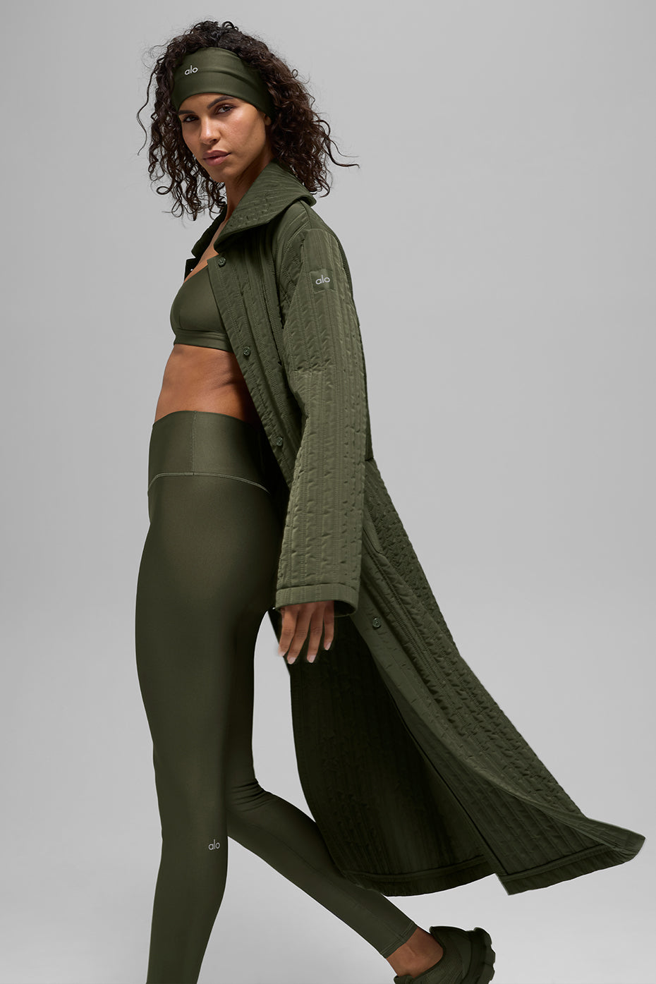 alo Quilted Skyline Long Coat - Green Olive