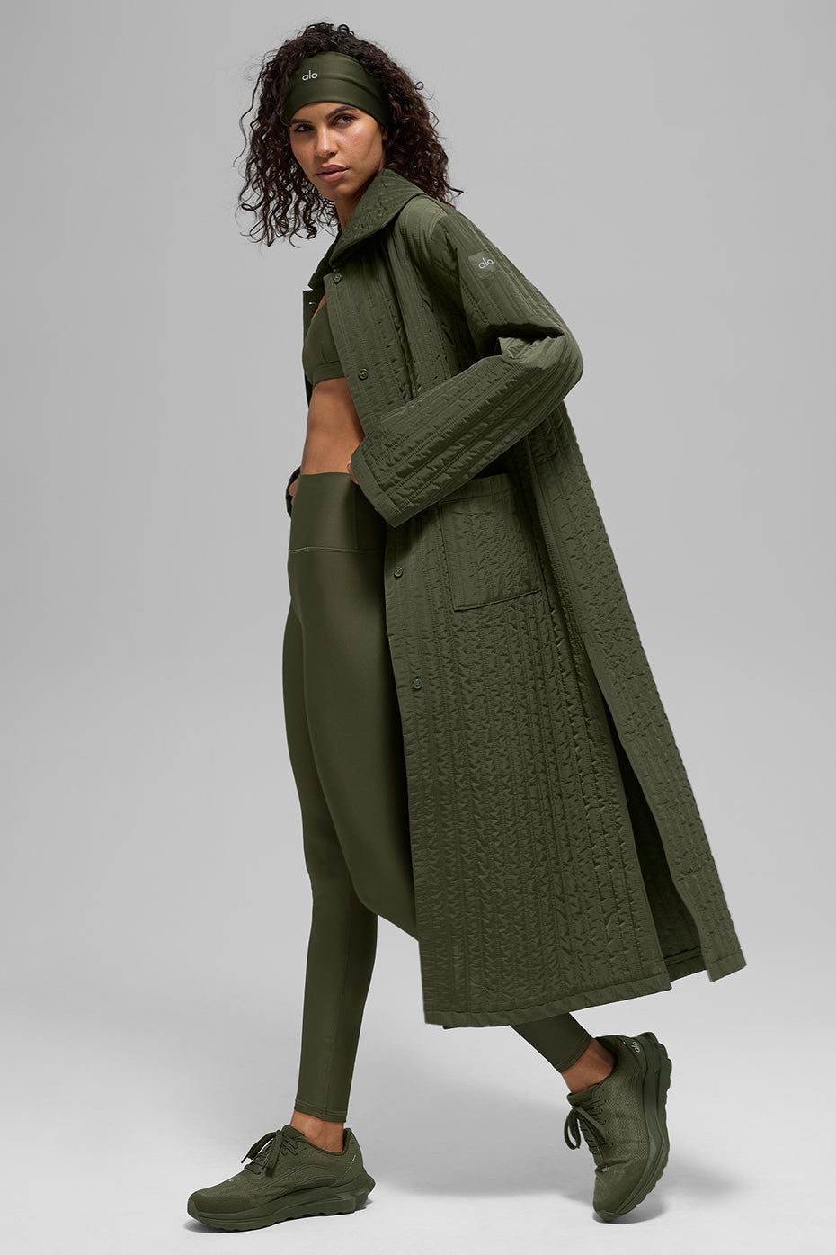alo Quilted Skyline Long Coat - Green Olive