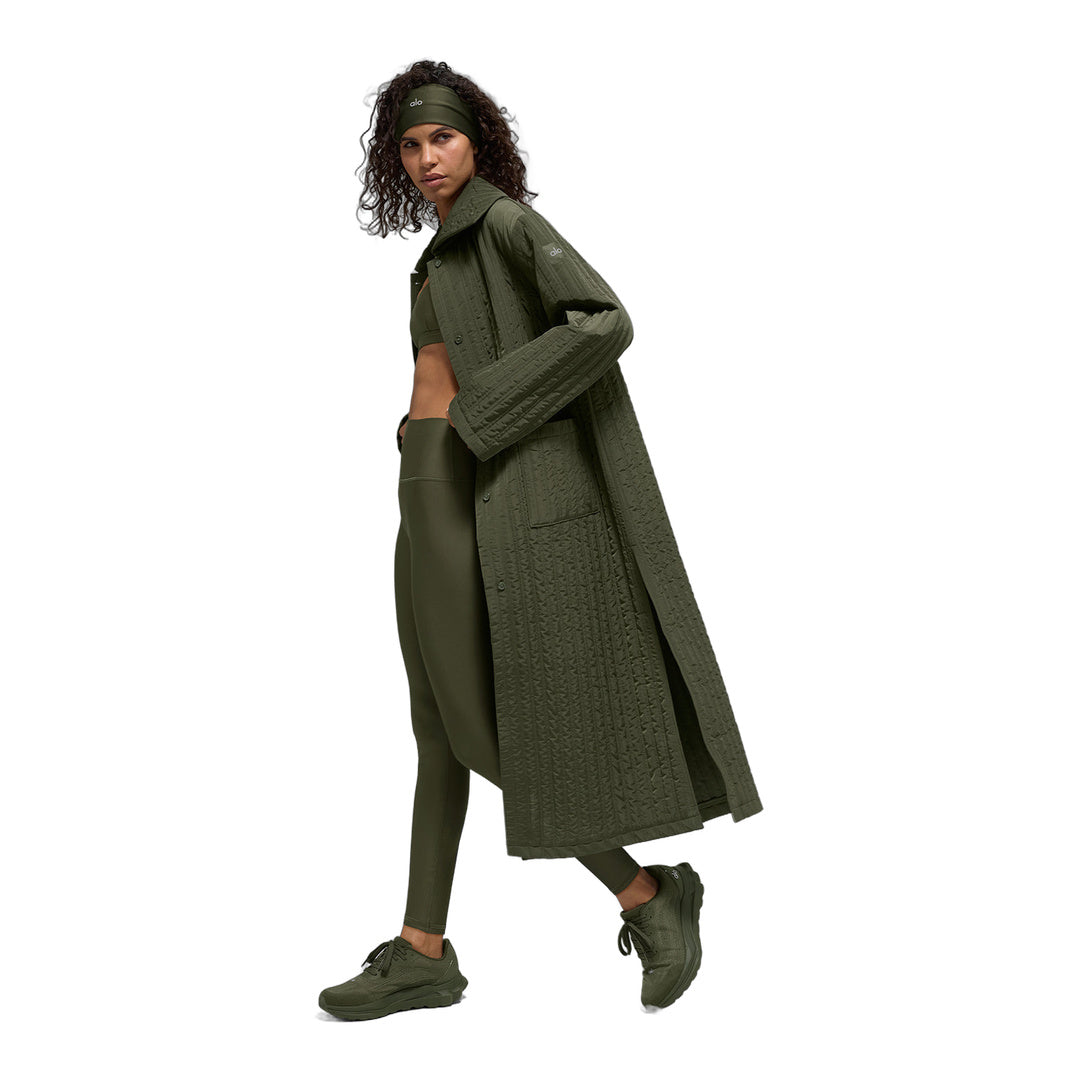 alo Quilted Skyline Long Coat - Green Olive