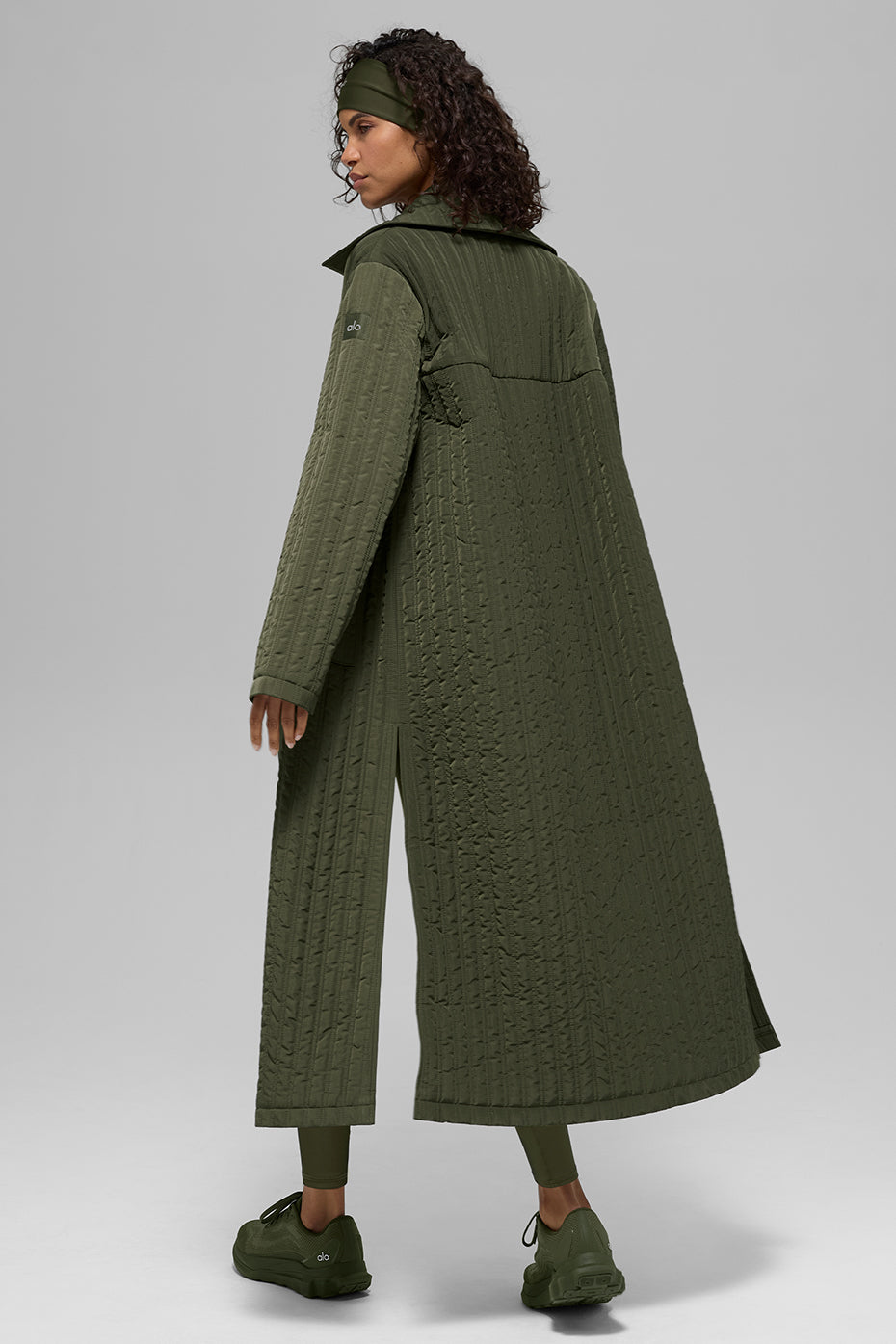 alo Quilted Skyline Long Coat - Green Olive