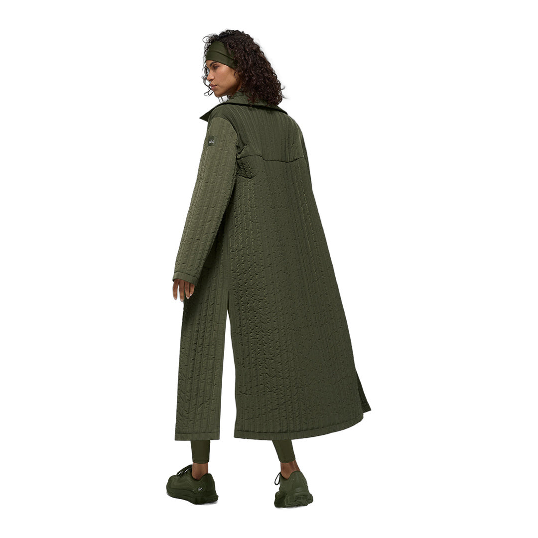 alo Quilted Skyline Long Coat - Green Olive