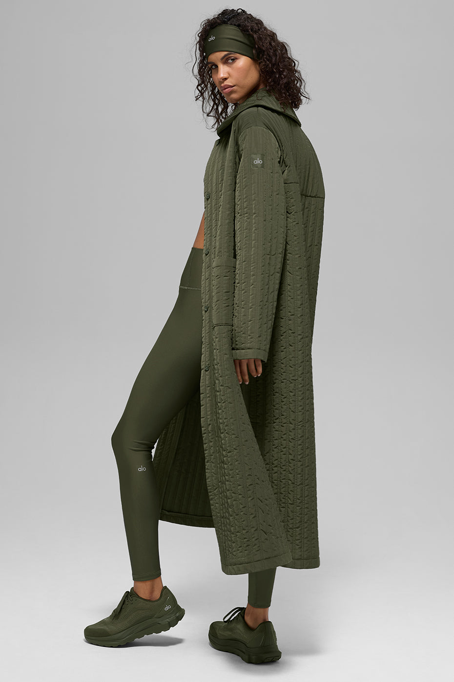 alo Quilted Skyline Long Coat - Green Olive