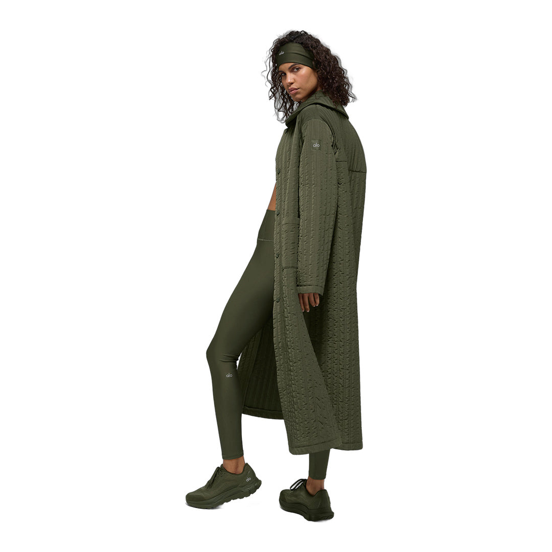 alo Quilted Skyline Long Coat - Green Olive