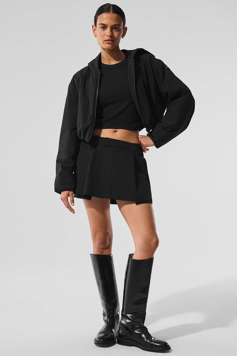 alo Cropped Mountain Peak Full-Zip Hoodie - Black