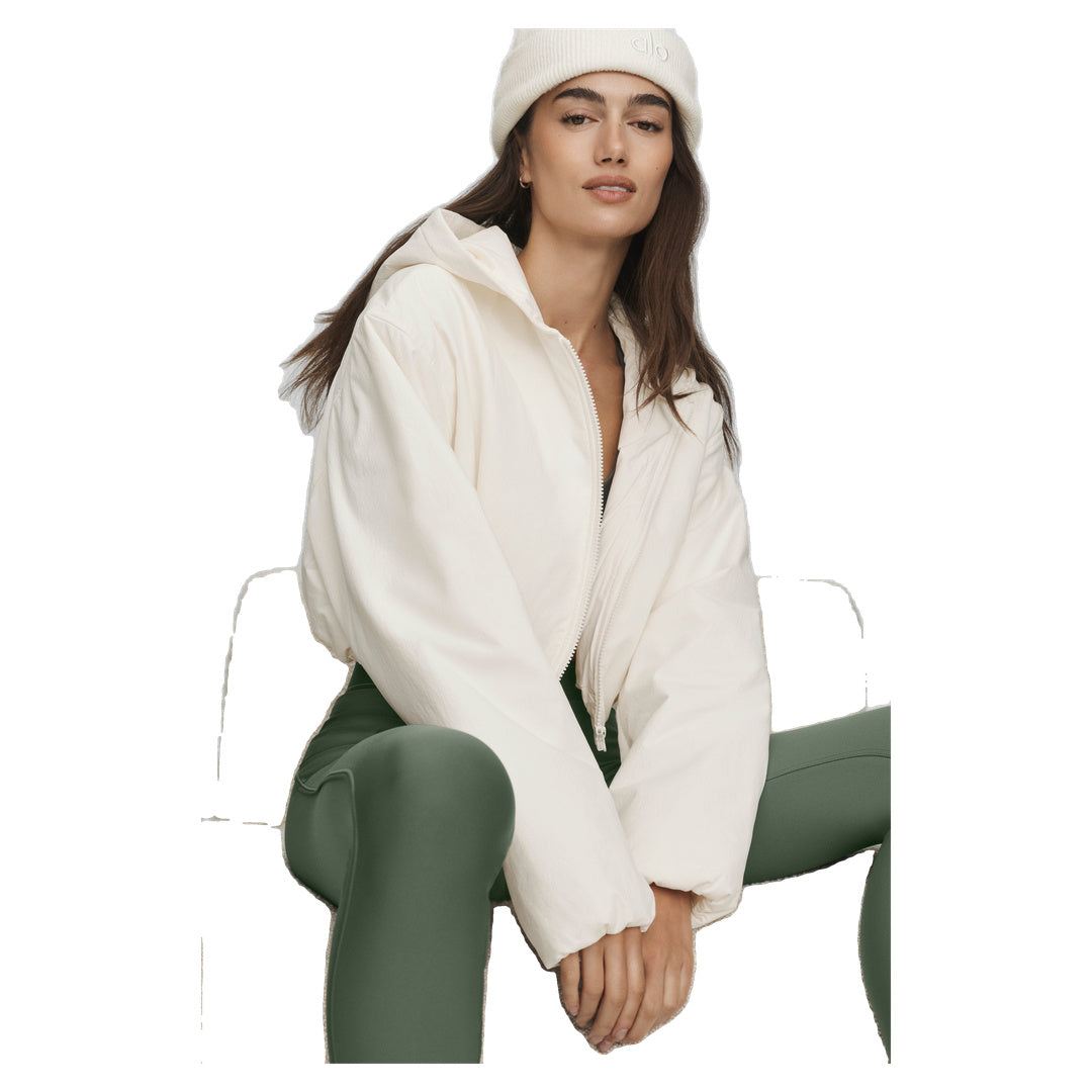 ALO Cropped Mountain Peak Full-Zip Hoodie - Ivory