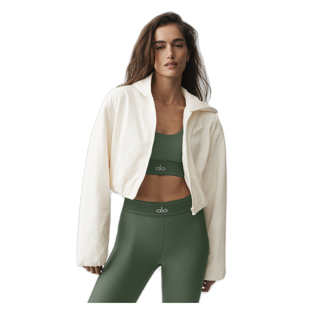 ALO Cropped Mountain Peak Full-Zip Hoodie - Ivory