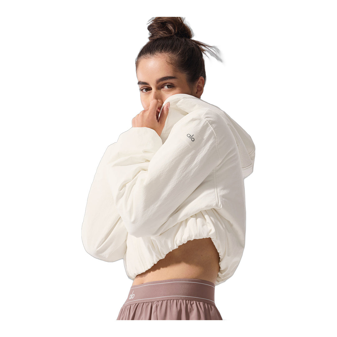 alo Cropped Mountain Peak Full-Zip Hoodie - Ivory