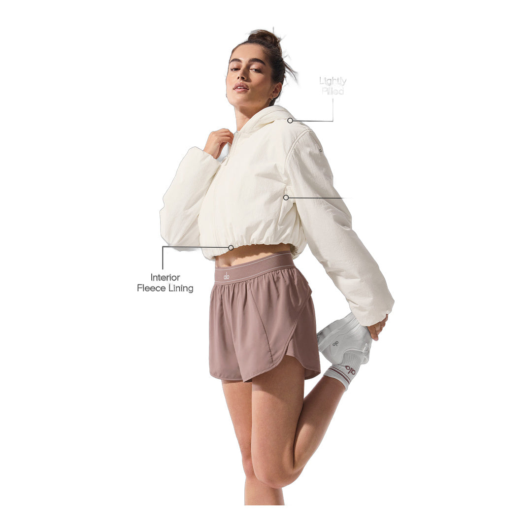 alo Cropped Mountain Peak Full-Zip Hoodie - Ivory