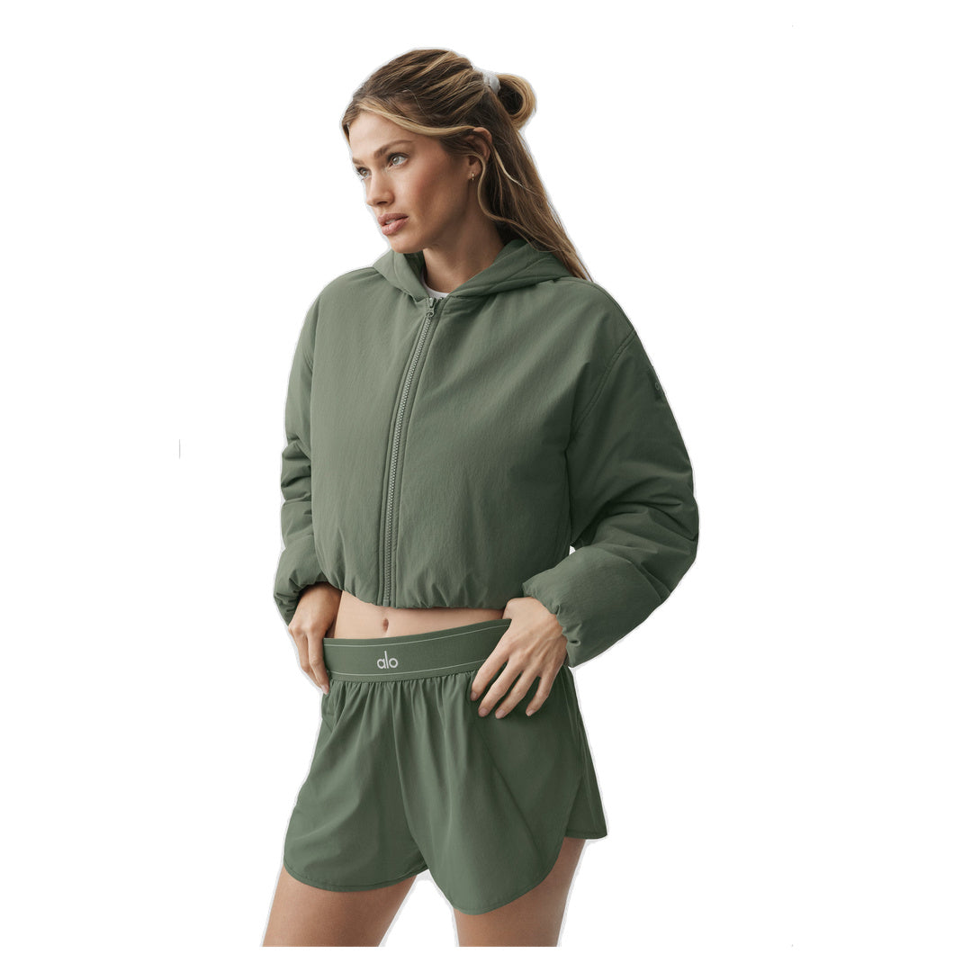 ALO Cropped Mountain Peak Full-Zip Hoodie - Bamboo Green