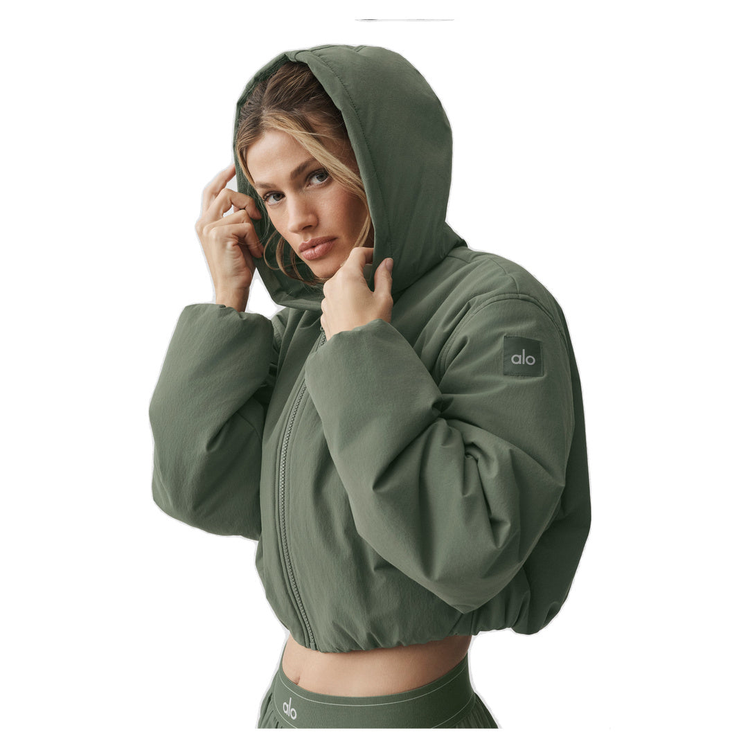 ALO Cropped Mountain Peak Full-Zip Hoodie - Bamboo Green