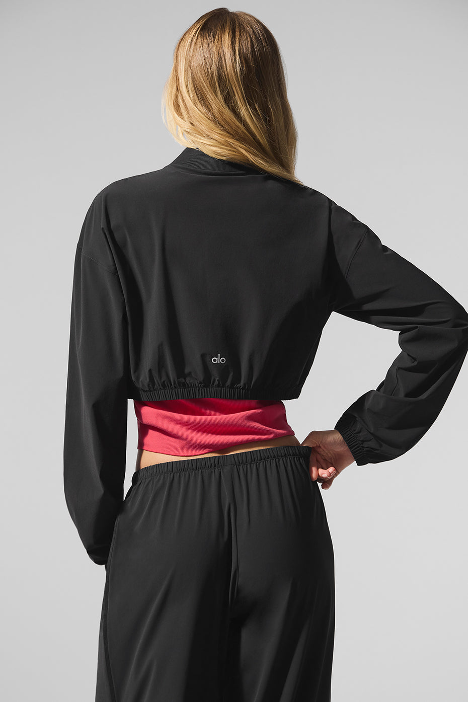 alo Cropped Breezy Full-Zip Cover Up - Black