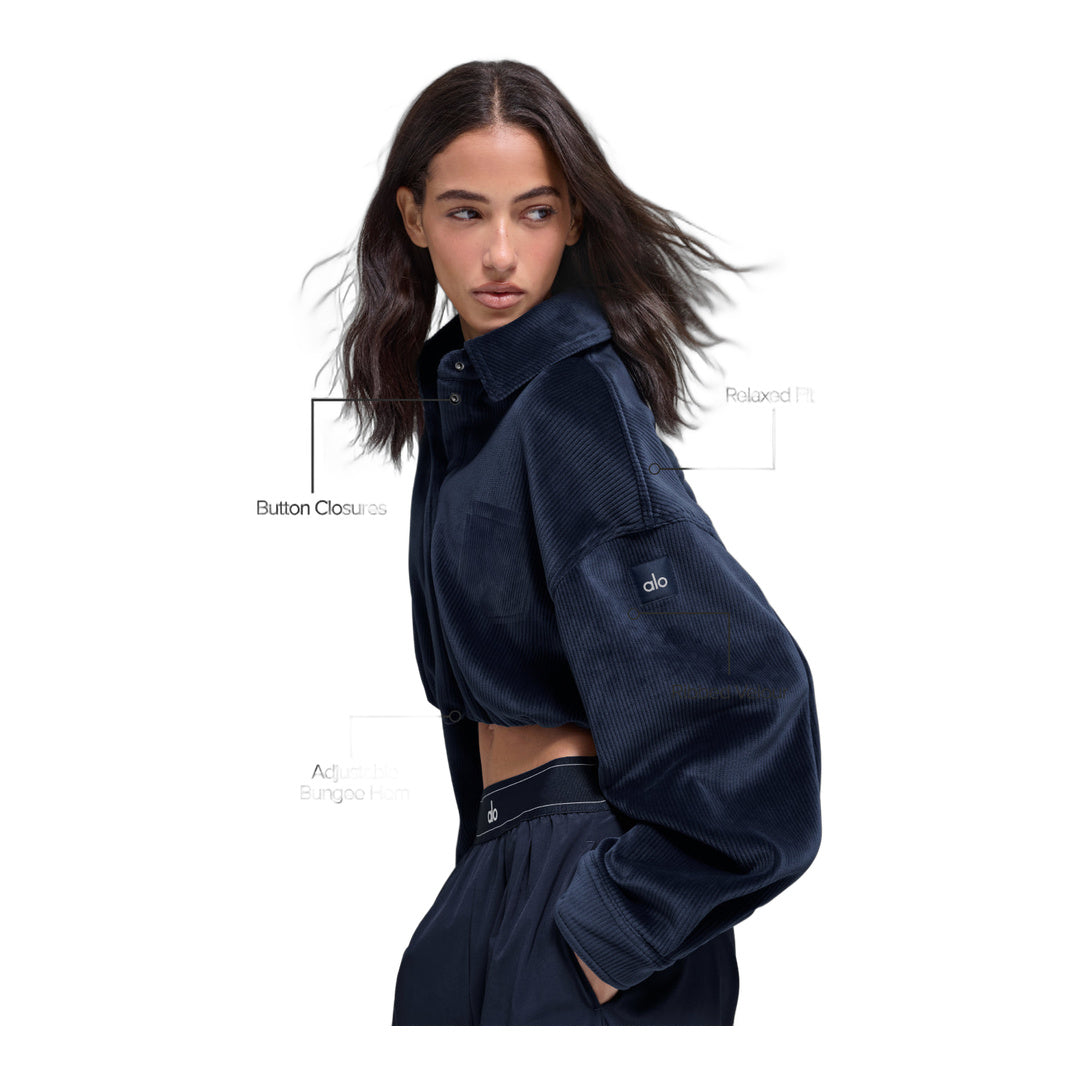 alo Ribbed Velour Cropped Mountain Side Jacket - Navy