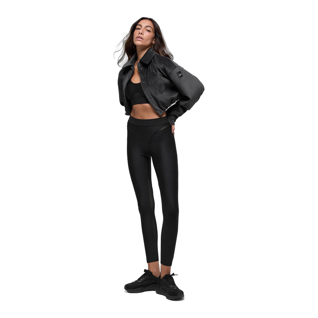 alo Ribbed Velour Cropped Mountain Side Jacket - Black
