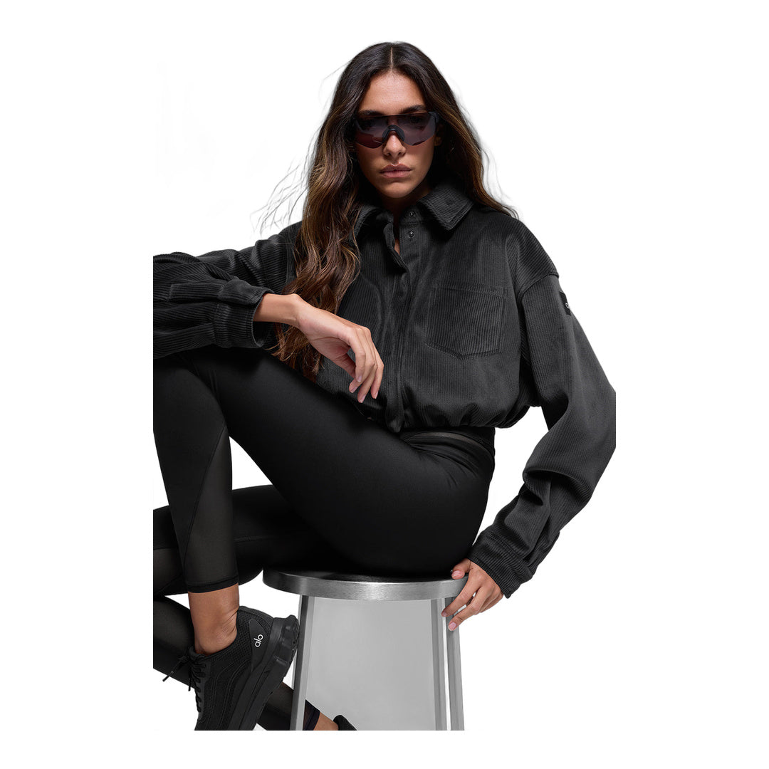 alo Ribbed Velour Cropped Mountain Side Jacket - Black