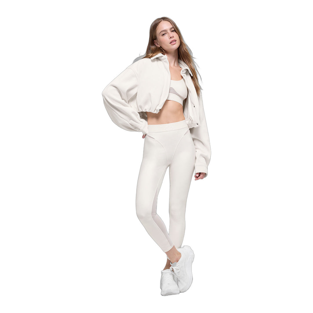 alo Ribbed Velour Cropped Mountain Side Jacket - Ivory