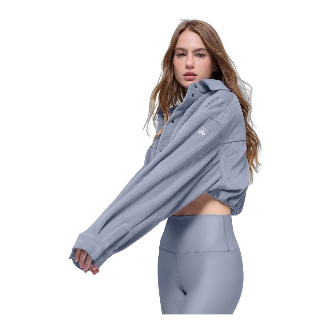 alo Ribbed Velour Cropped Mountain Side Jacket - Winter Frost