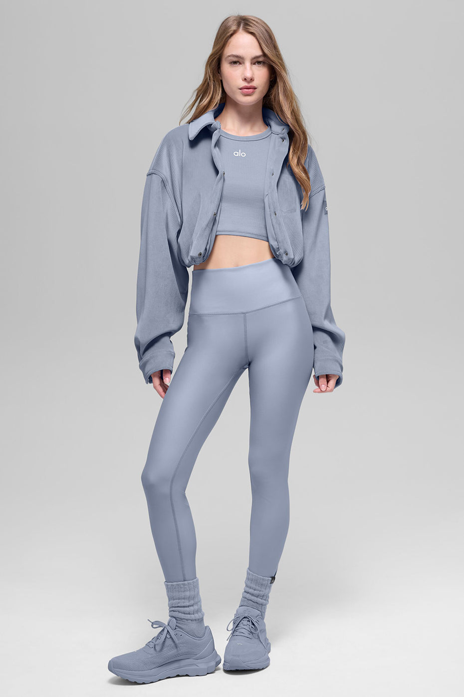 alo Ribbed Velour Cropped Mountain Side Jacket - Winter Frost