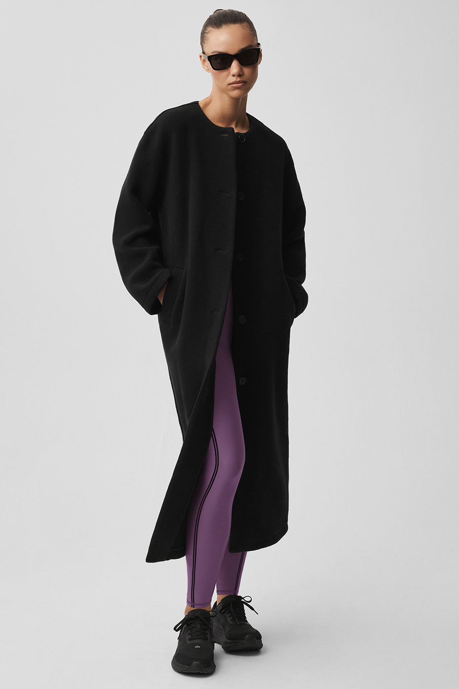 alo Double Face Wool City Girl Long Coat - Black