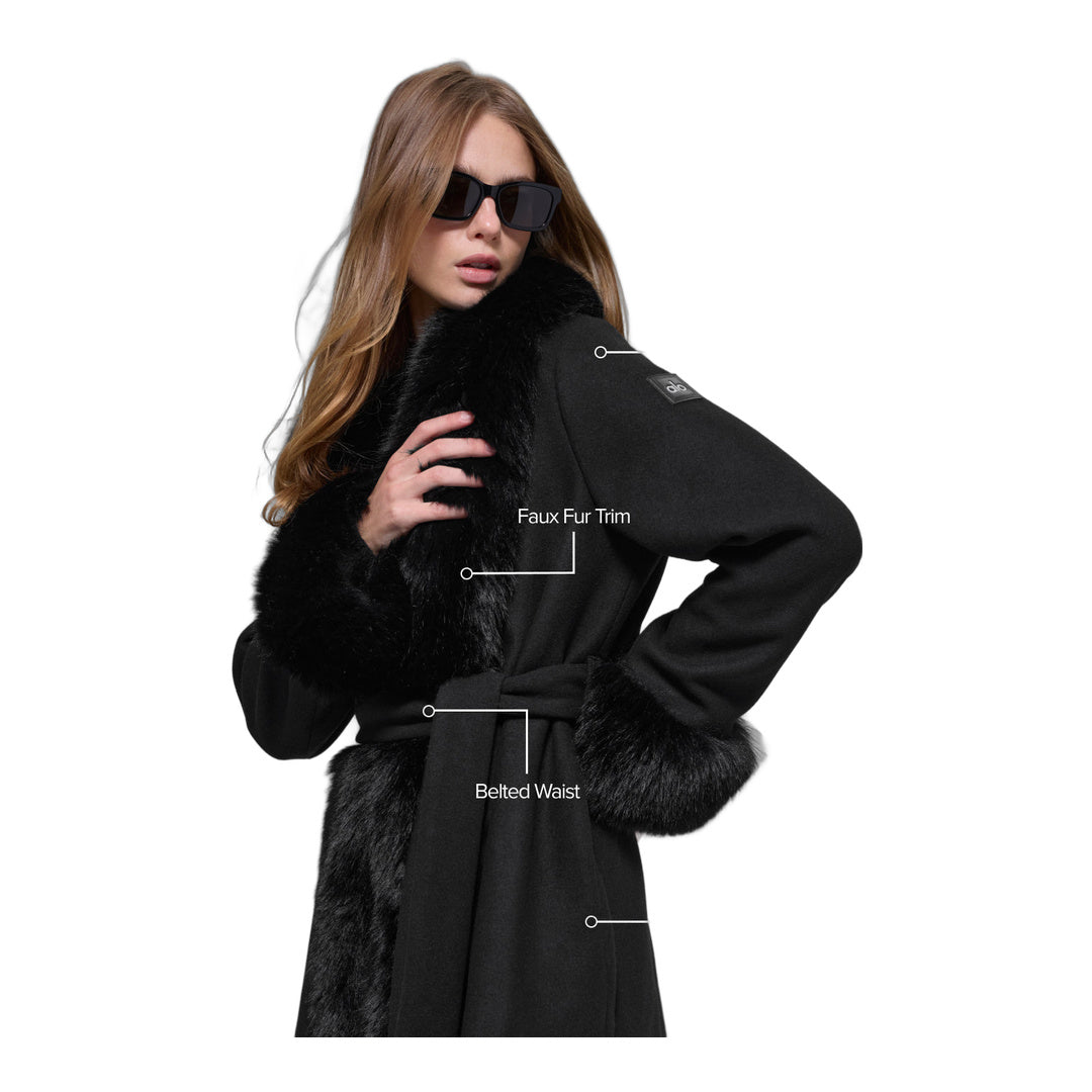 alo Faux Fur Trimmed Longline Coat - Black