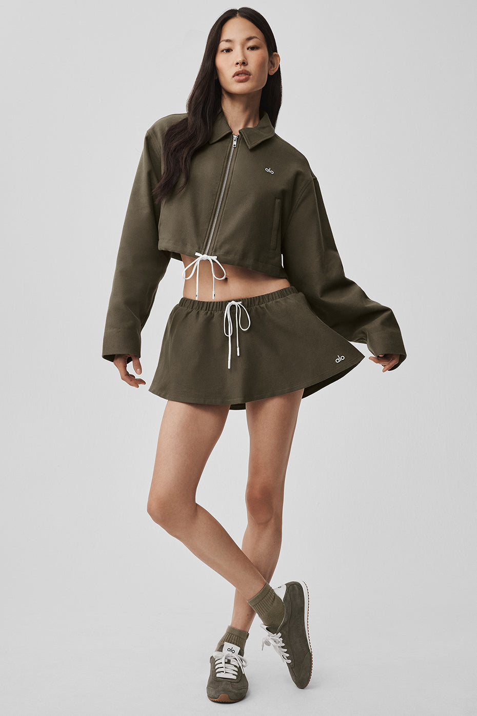 alo Cropped Fan Favorite Full Zip Jacket - Olive Tree