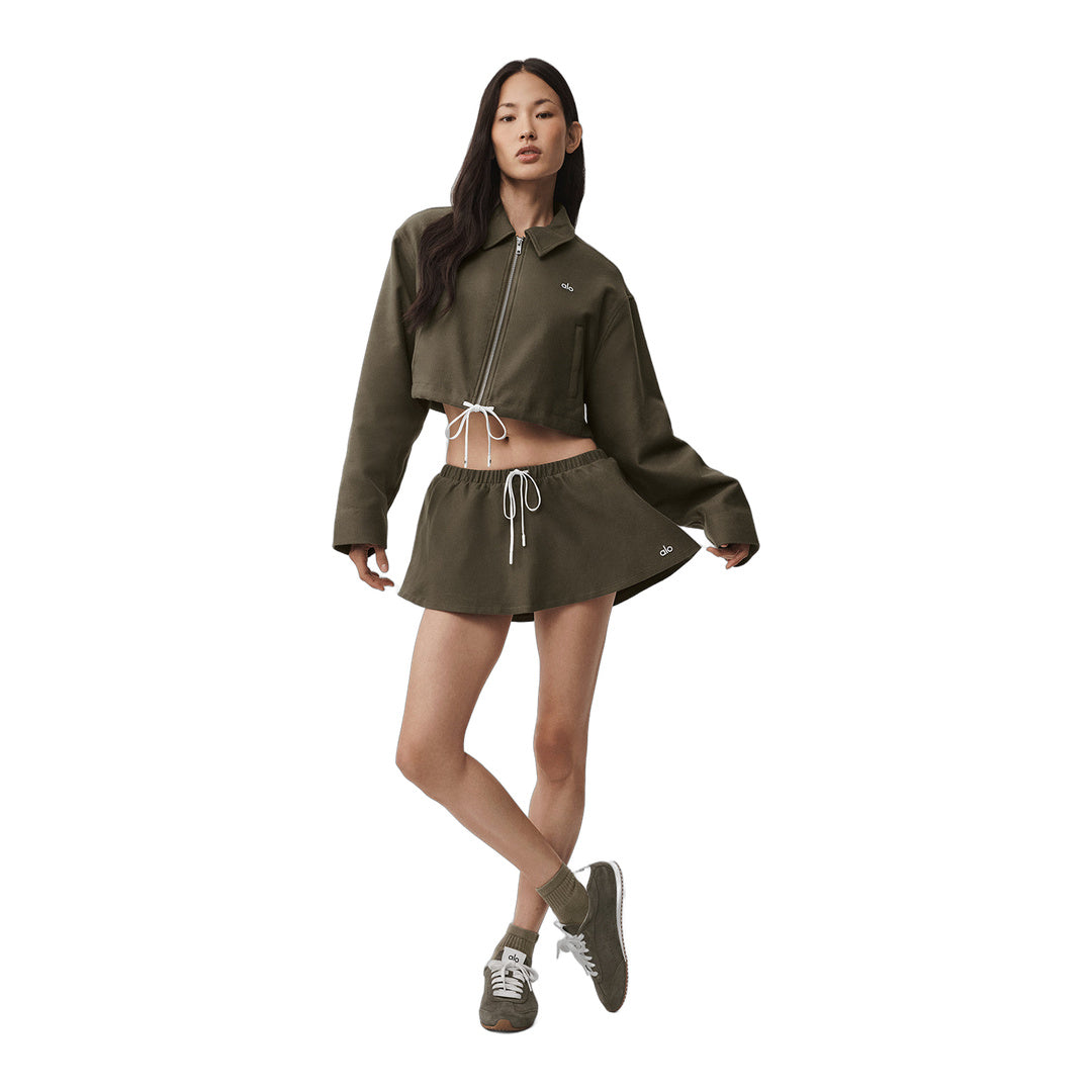 alo Cropped Fan Favorite Full Zip Jacket - Olive Tree