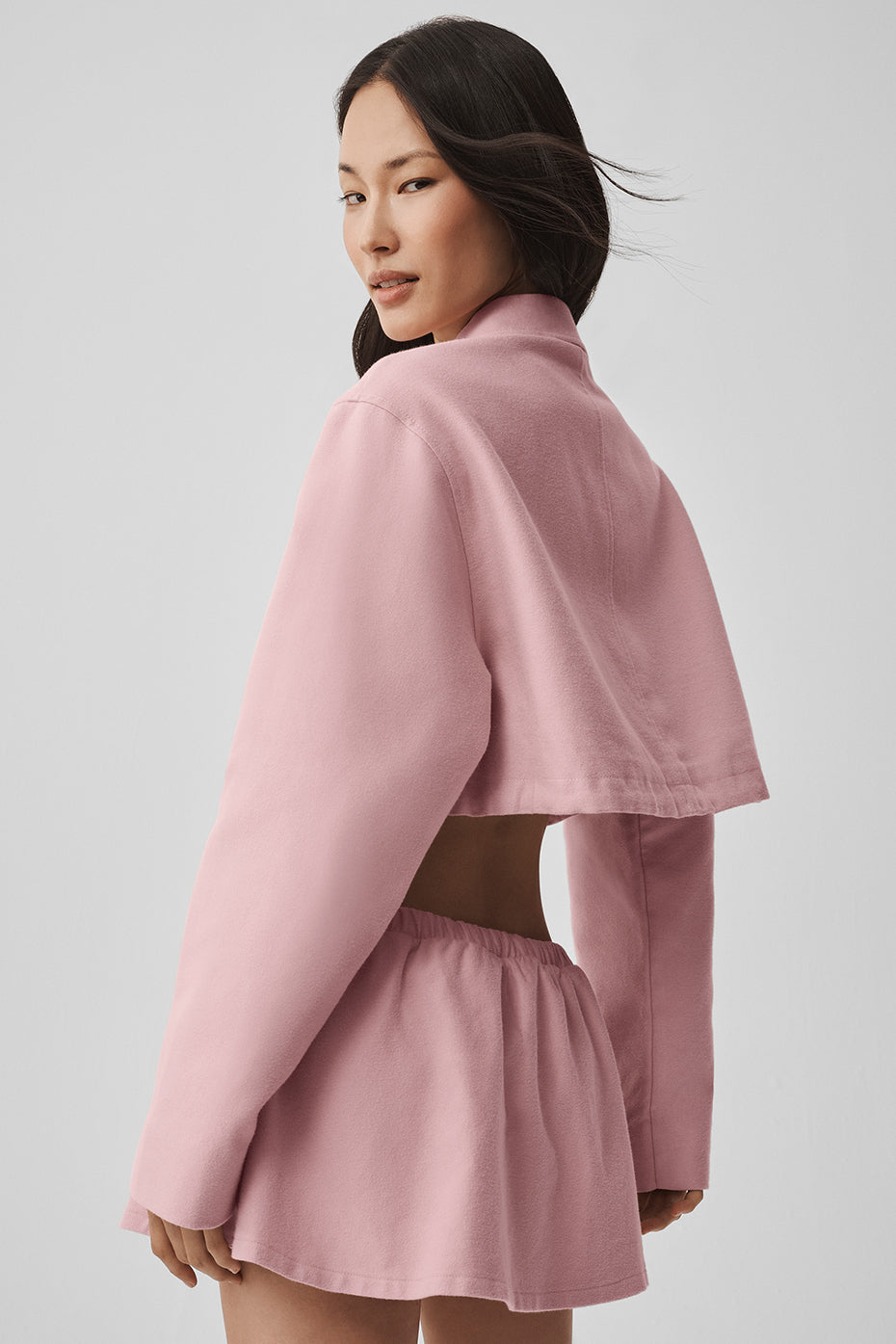 alo Cropped Fan Favorite Full Zip Jacket - Vintage Pink