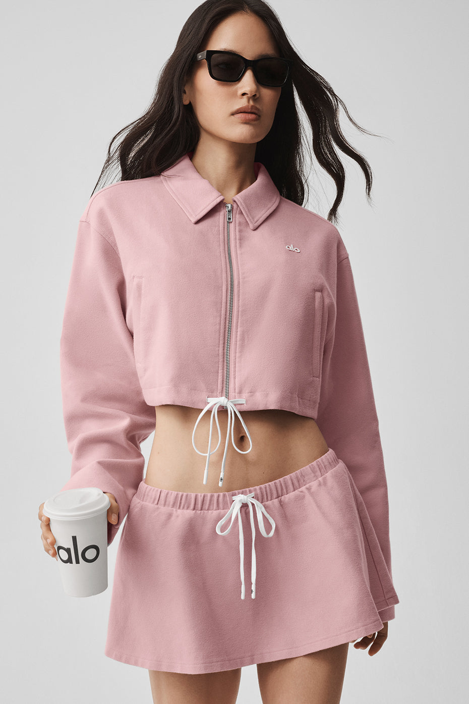 alo Cropped Fan Favorite Full Zip Jacket - Vintage Pink
