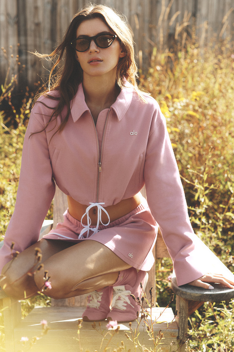 alo Cropped Fan Favorite Full Zip Jacket - Vintage Pink