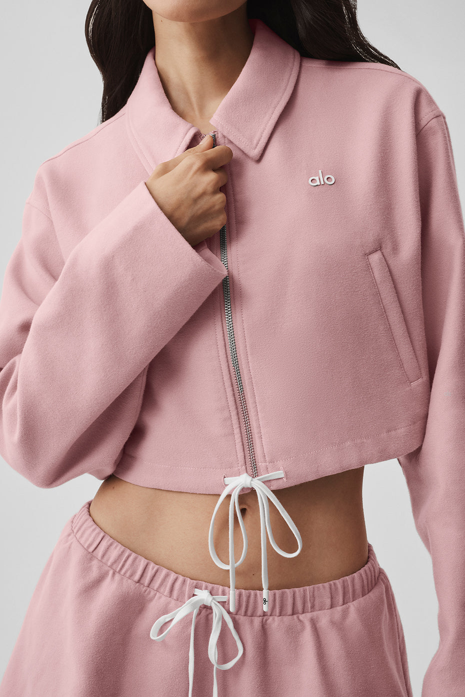 alo Cropped Fan Favorite Full Zip Jacket - Vintage Pink