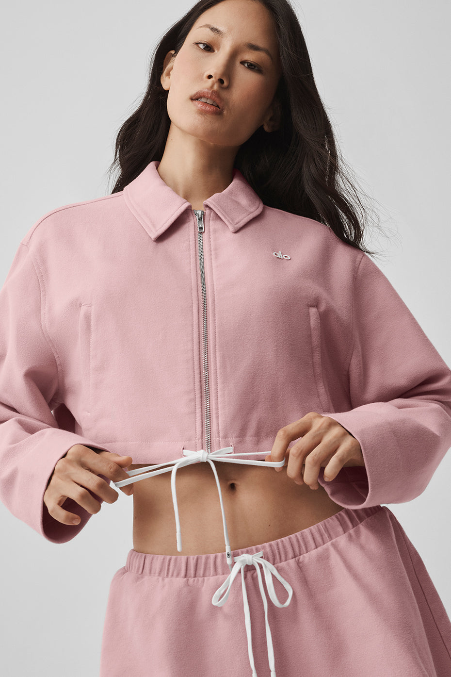 alo Cropped Fan Favorite Full Zip Jacket - Vintage Pink