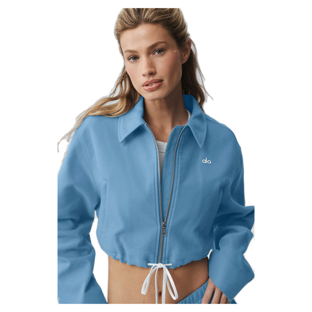 ALO Cropped Fan Favorite Full Zip Jacket - California Blue