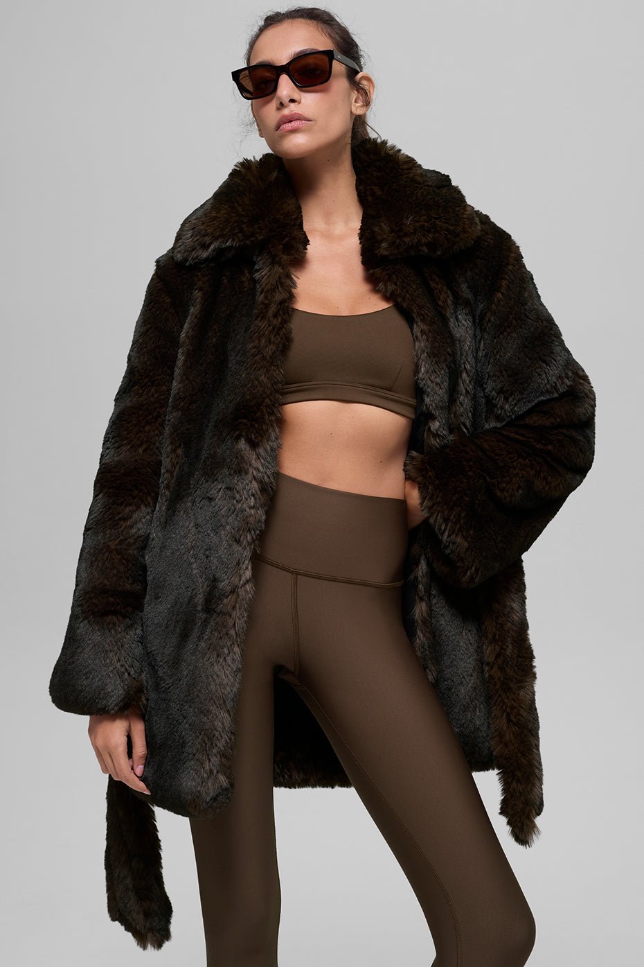 alo Faux Fur Starstruck Coat - Midnight Brown/Black