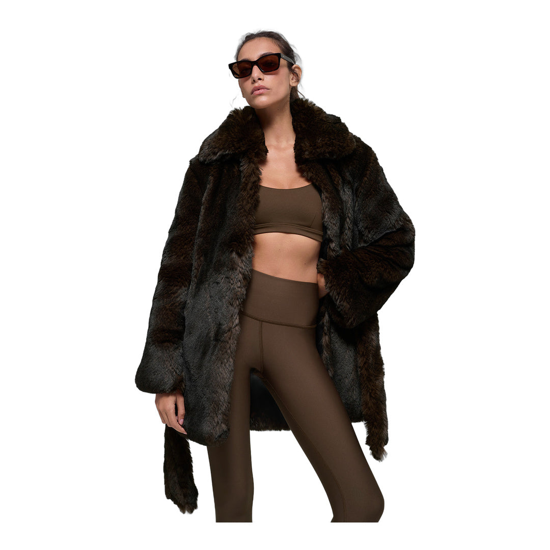 alo Faux Fur Starstruck Coat - Midnight Brown/Black