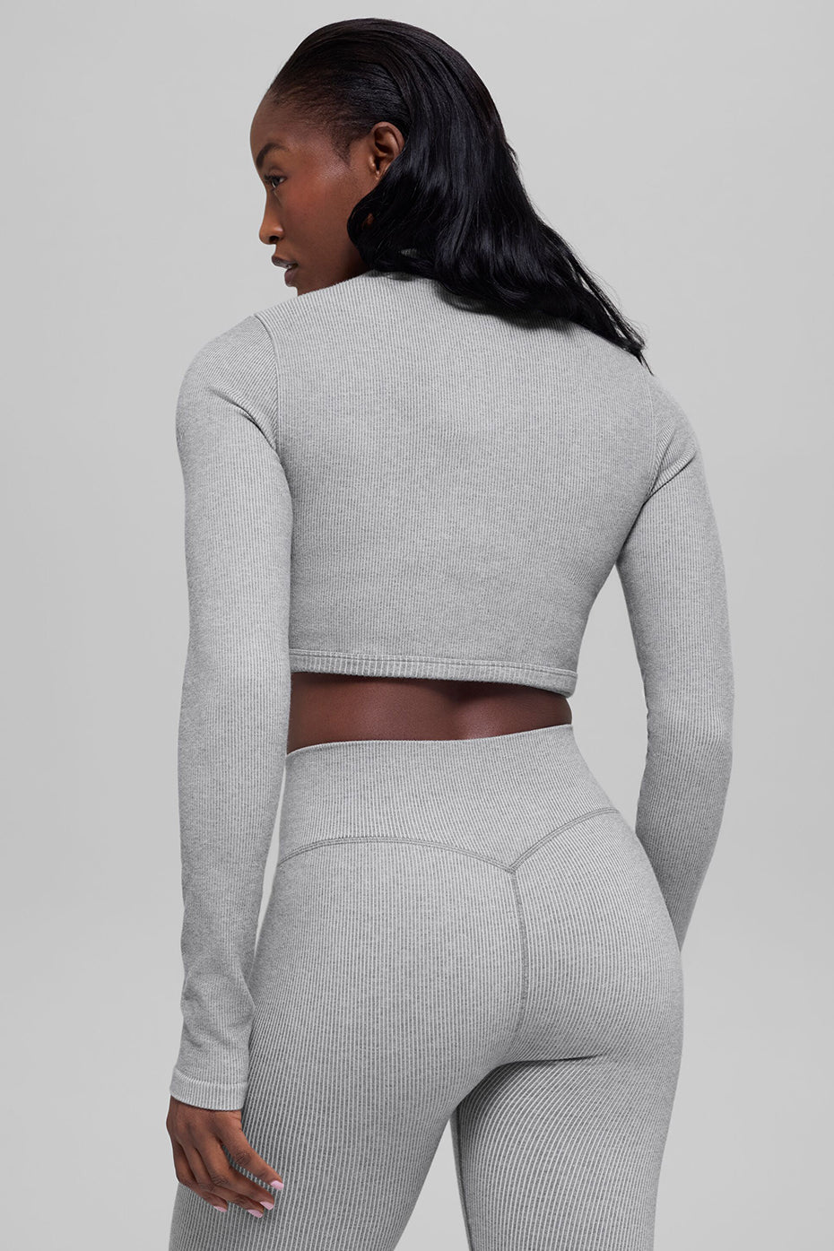 alo Seamless Two Tone Rib Jacket - Light Misty Grey Heather